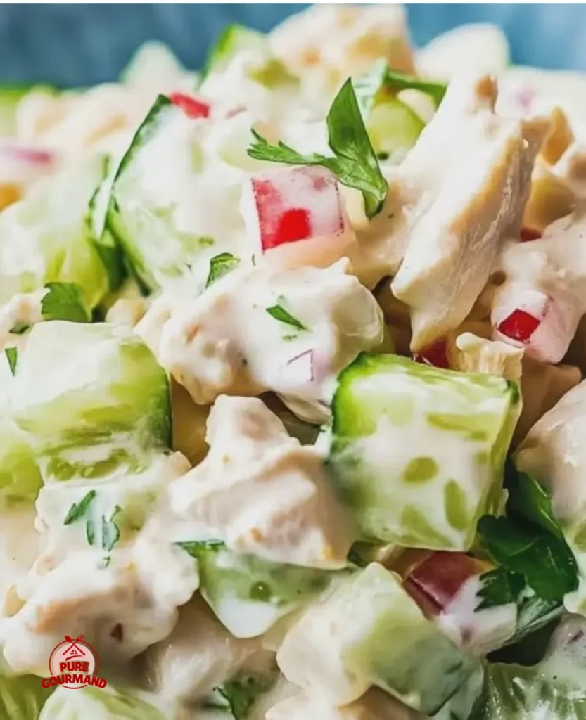 Delicious Cucumber Chicken Salad served in a bowl with fresh ingredients