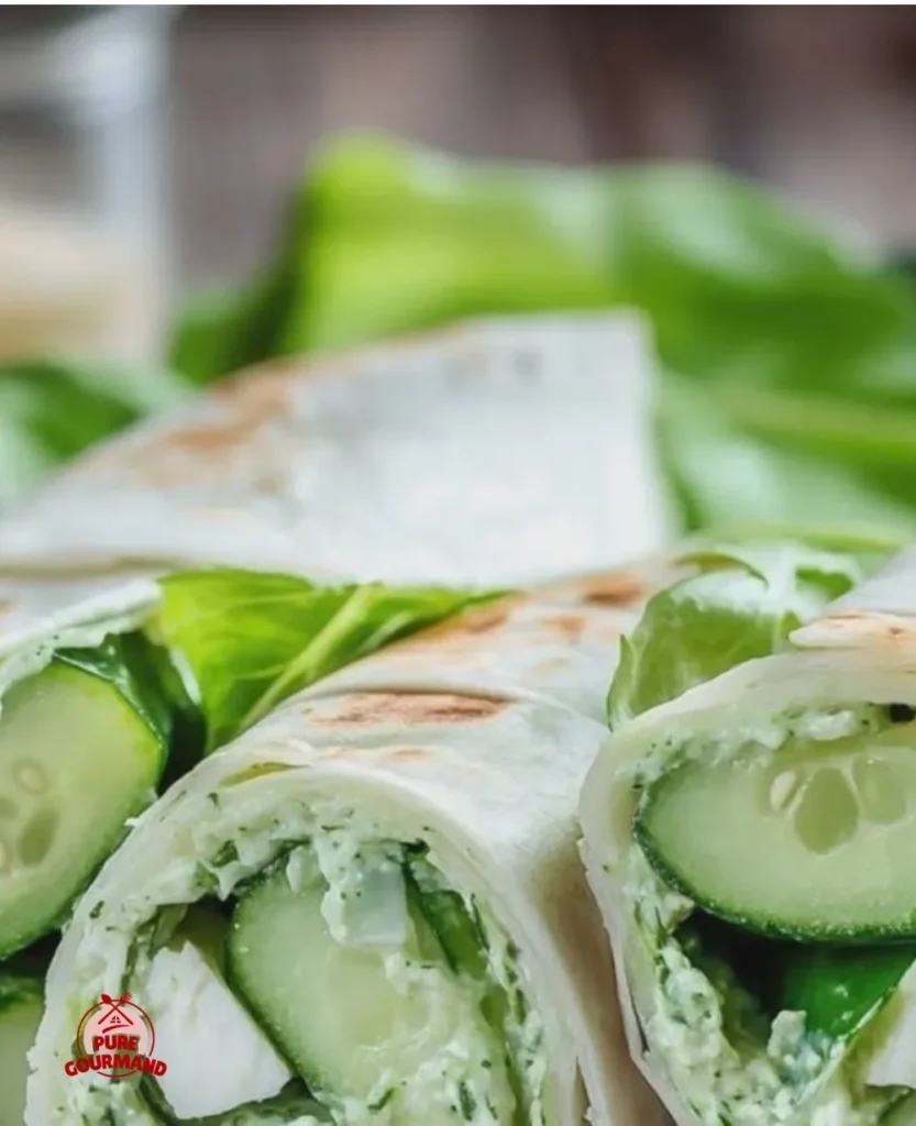 Cucumber Green Goddess Wraps with fresh veggies and creamy dressing on a plate