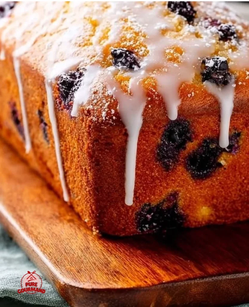 Slice of delicious huckleberry cake topped with fresh berries and cream