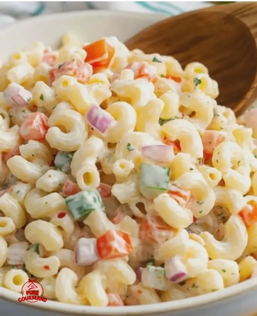 Colorful Ditalini Pasta Salad with vegetables in a bowl