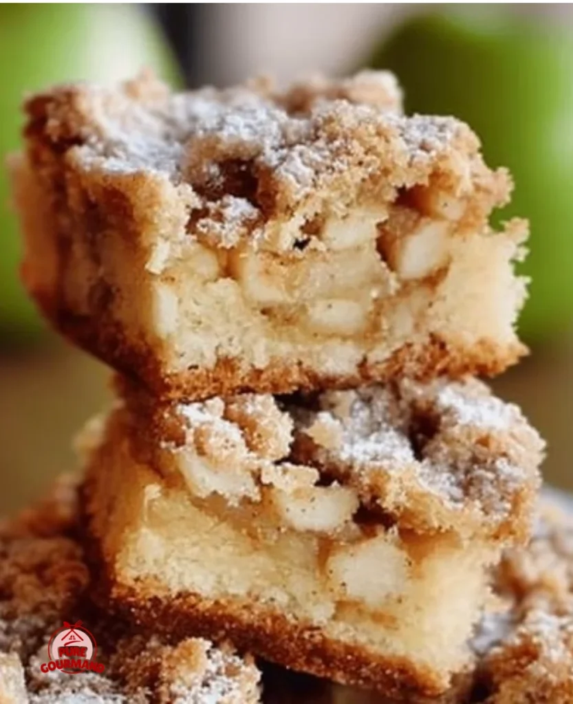 Delicious easy apple squares served on a plate with cinnamon and caramel drizzle.