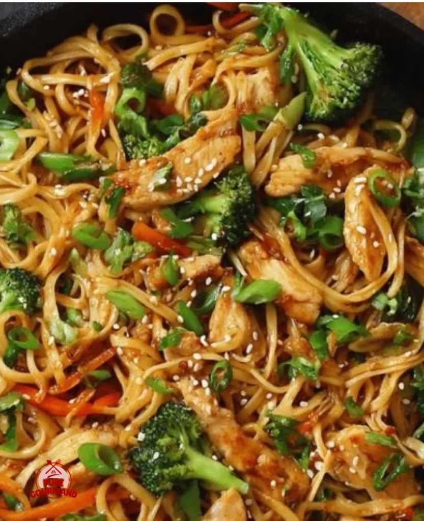 Easy chicken stir fry noodles ready to serve for a quick weeknight meal.