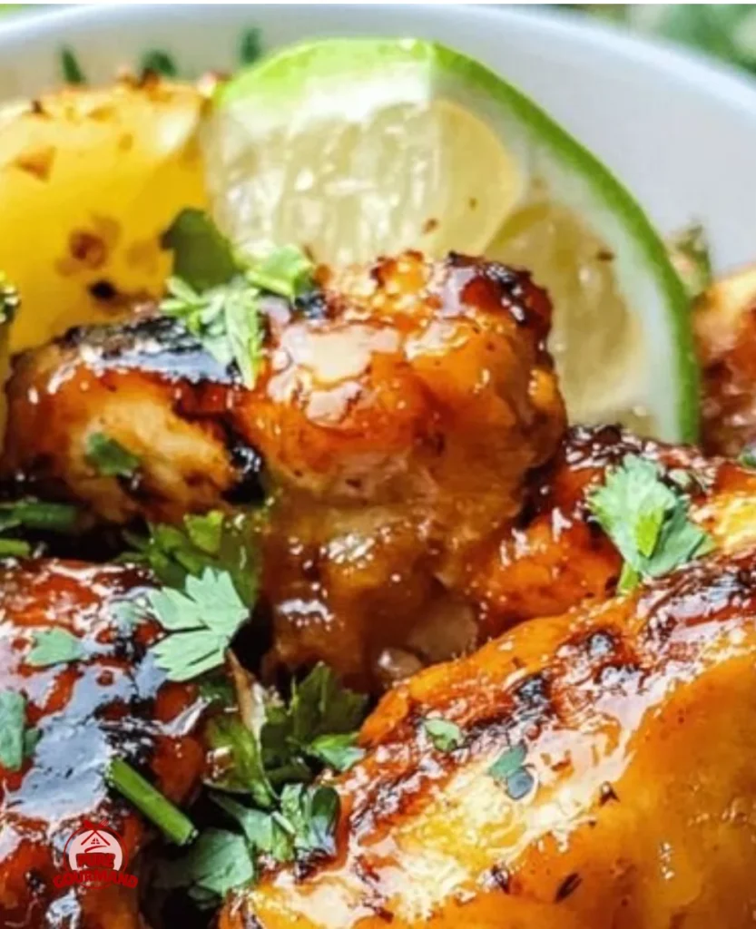 Delicious Easy Hawaiian BBQ Chicken served with grilled vegetables and rice