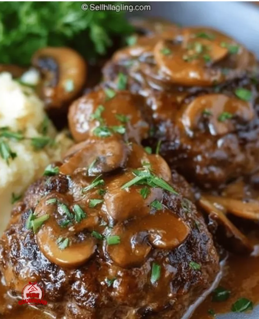 Delicious homemade old fashioned Salisbury steak served with gravy.