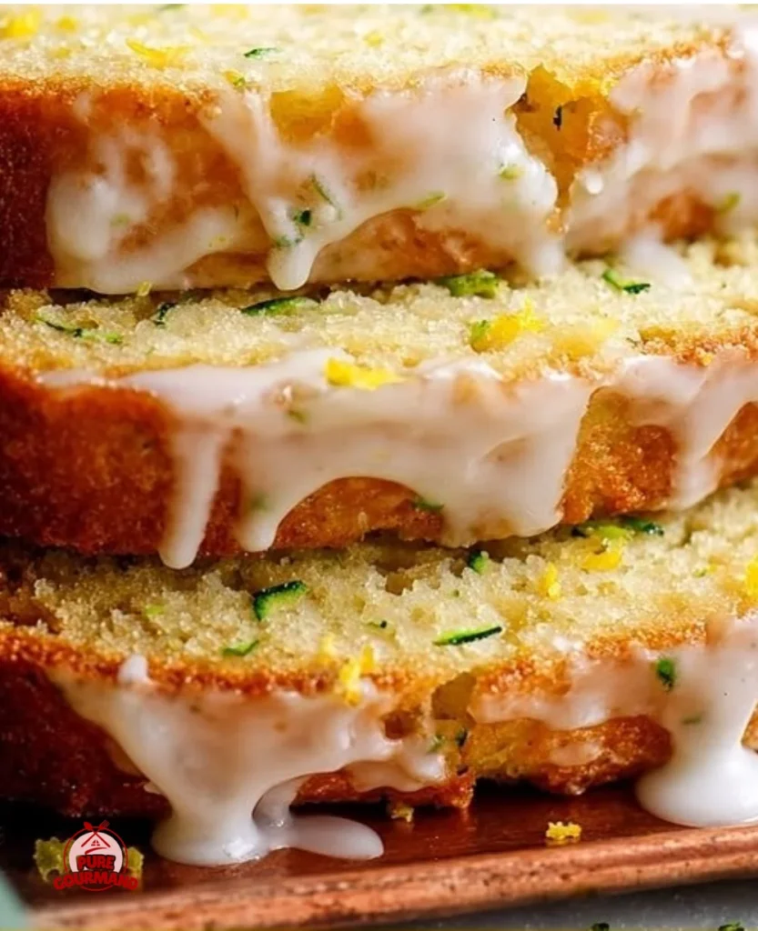 Homemade easy zucchini bread served on a wooden table with fresh ingredients