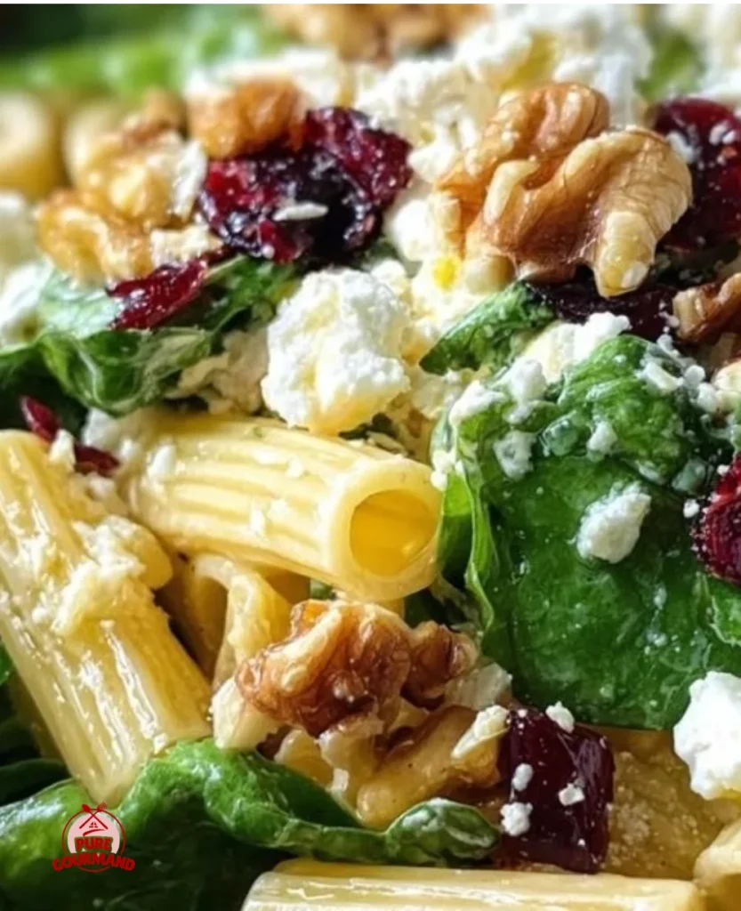 Delicious Feta Cranberry Pasta Salad in a bowl with fresh ingredients