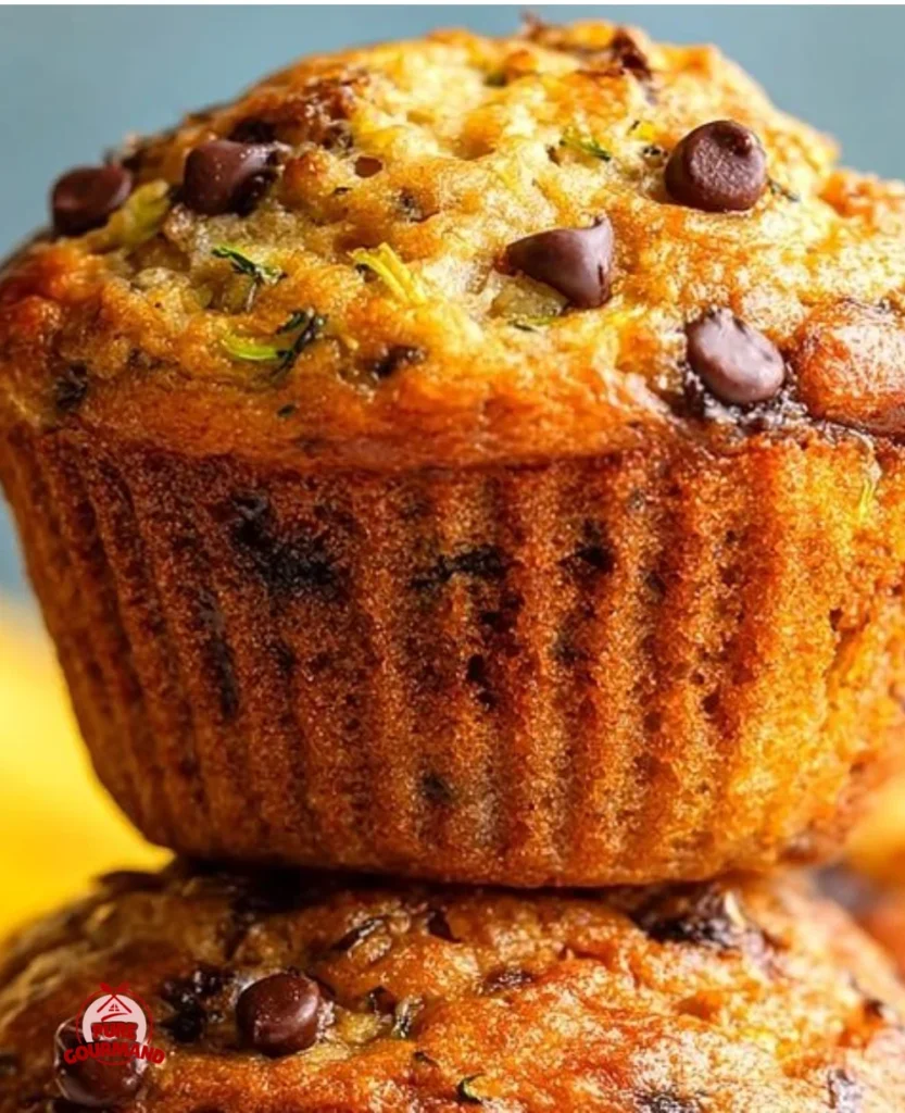 Fluffy chocolate chip zucchini banana muffins fresh out of the oven