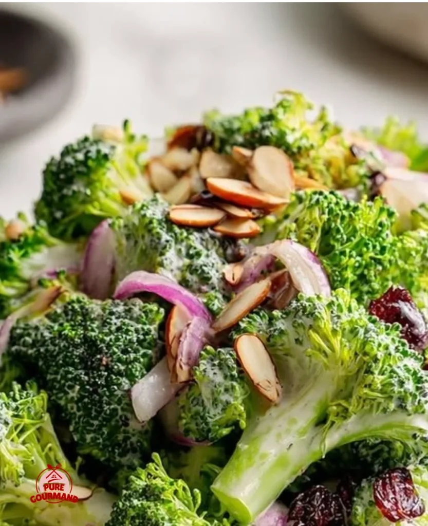 Fresh Broccoli Salad with almonds and cranberries for a healthy meal
