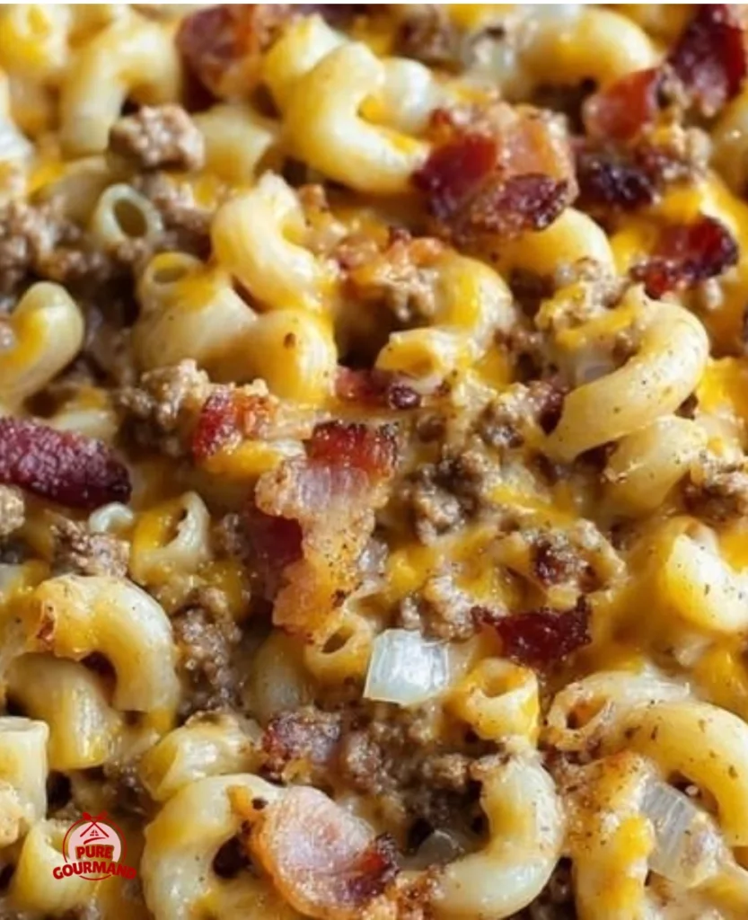 Delicious gluten-free bacon cheeseburger pasta served in a bowl.