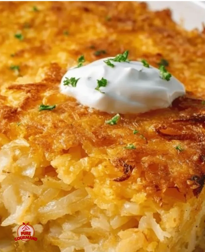 Delicious Grandma's Hash Brown Casserole served in a baking dish