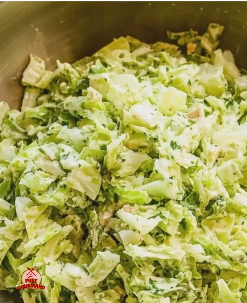 Green Goddess Cabbage Salad with fresh greens and vegetables
