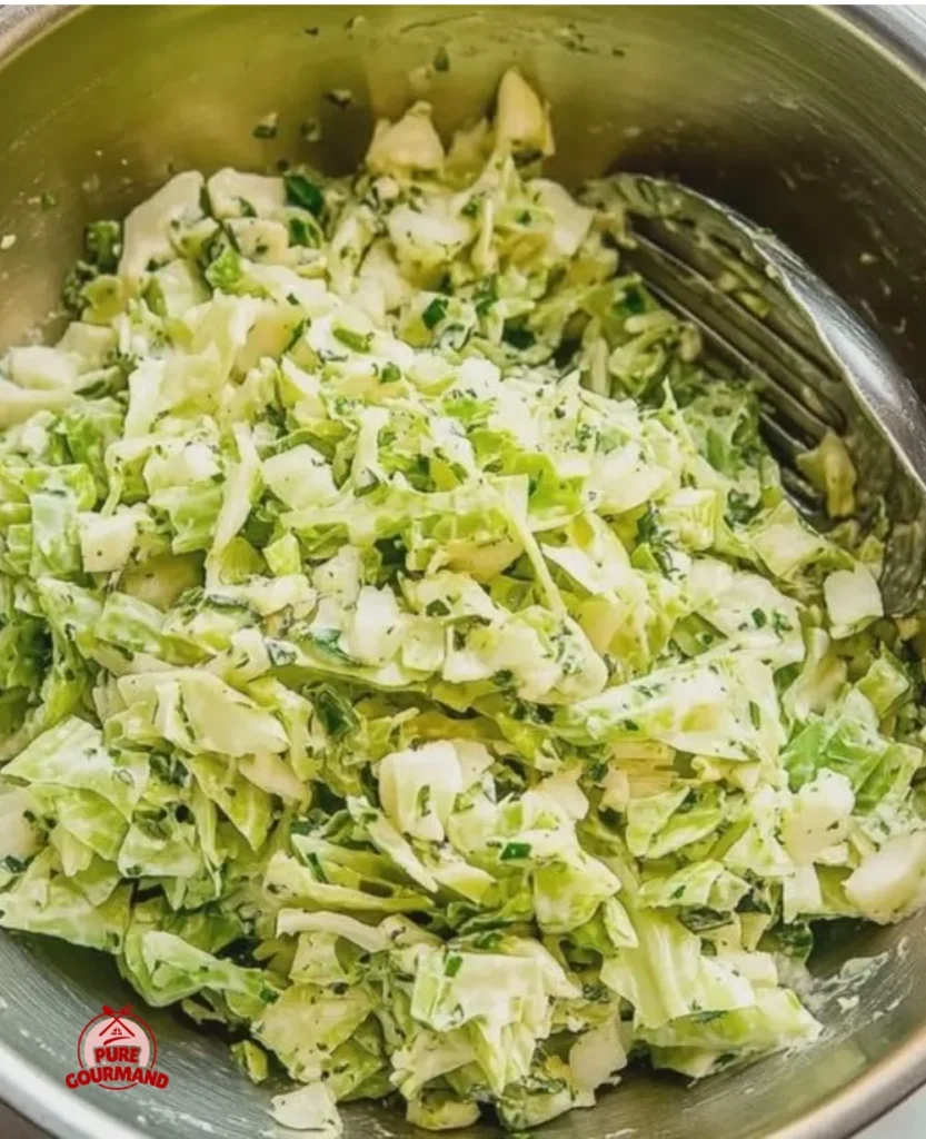 Fresh Green Goddess Cabbage Salad with herbs and crunchy vegetables