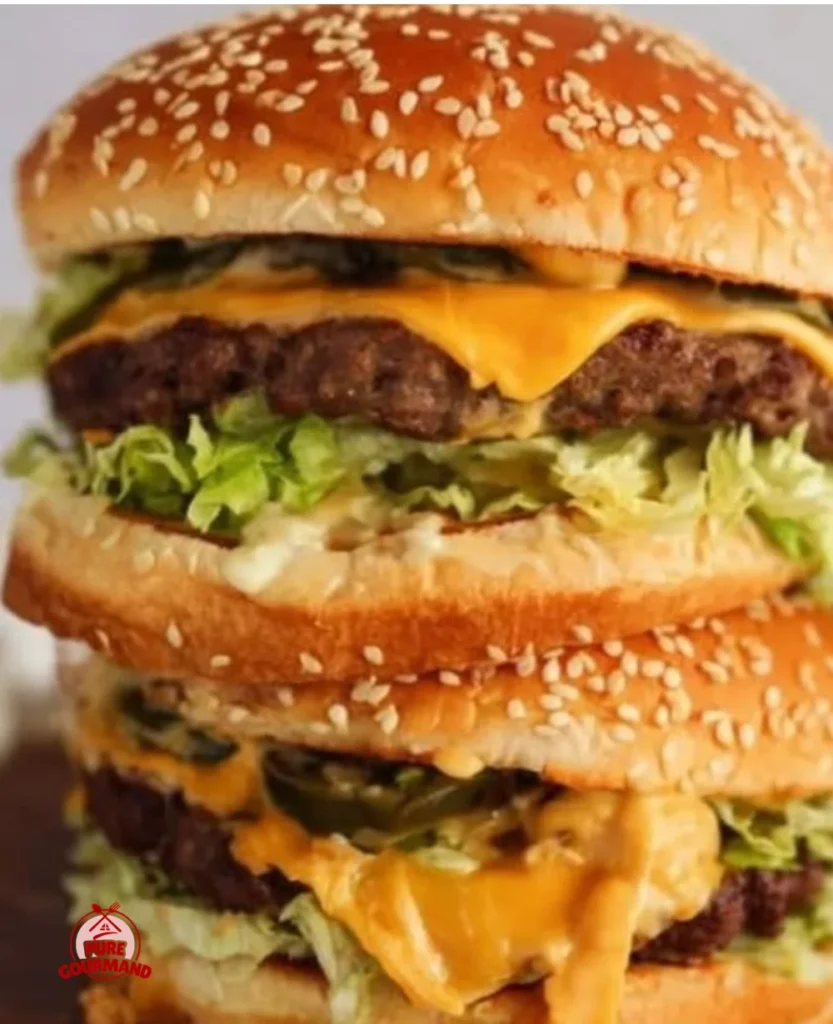 Homemade Big Mac copycat burger with secret sauce and toppings.