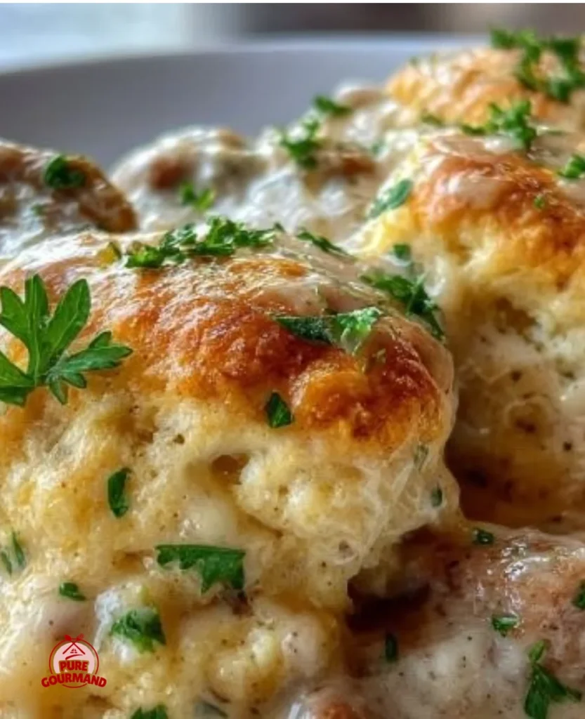 Delicious layered biscuits and gravy casserole for a cozy breakfast.