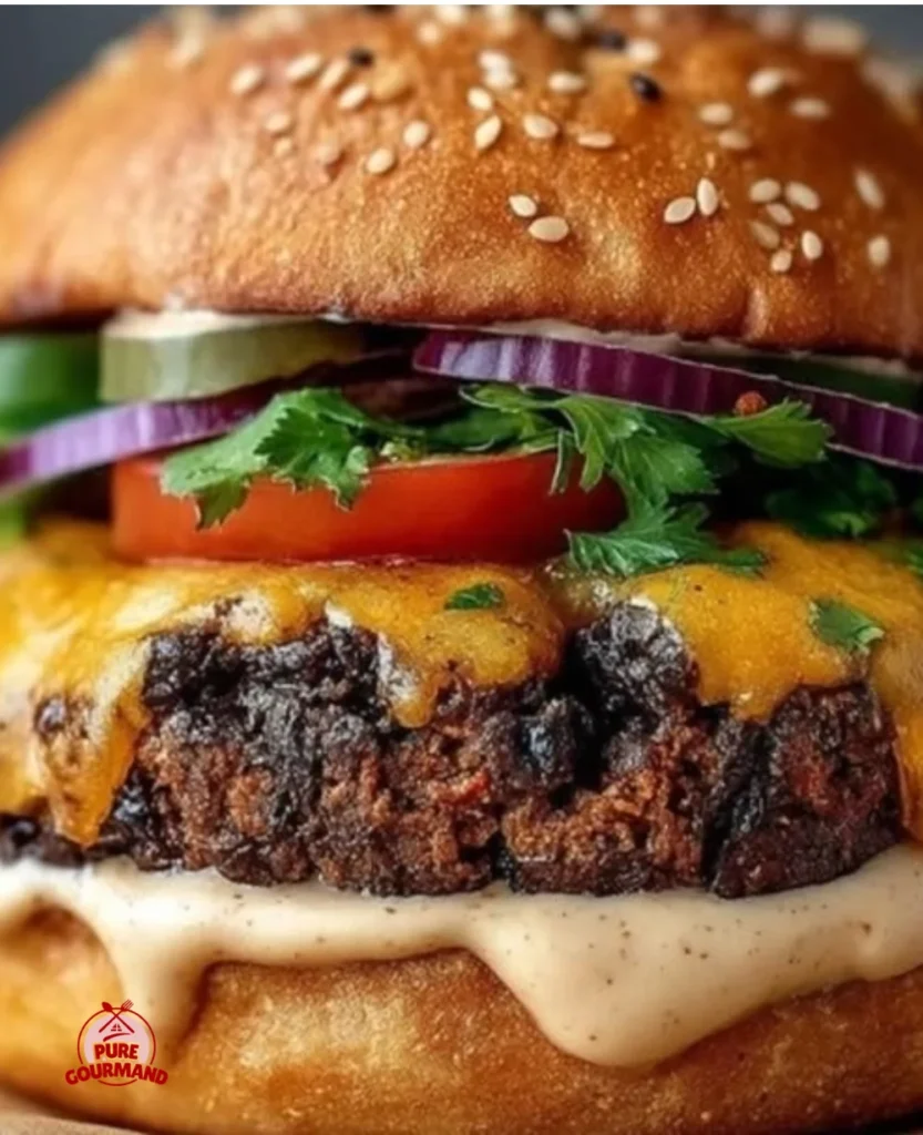 Delicious black bean burger served with fresh toppings and condiments