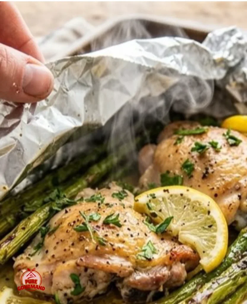 Lemon chicken and asparagus foil packets ready for a delicious dinner