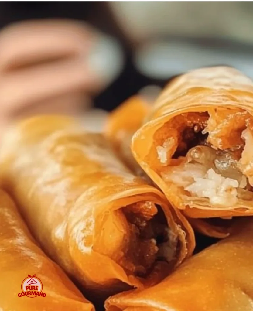 Delicious fresh lumpia served with sauce on a plate.