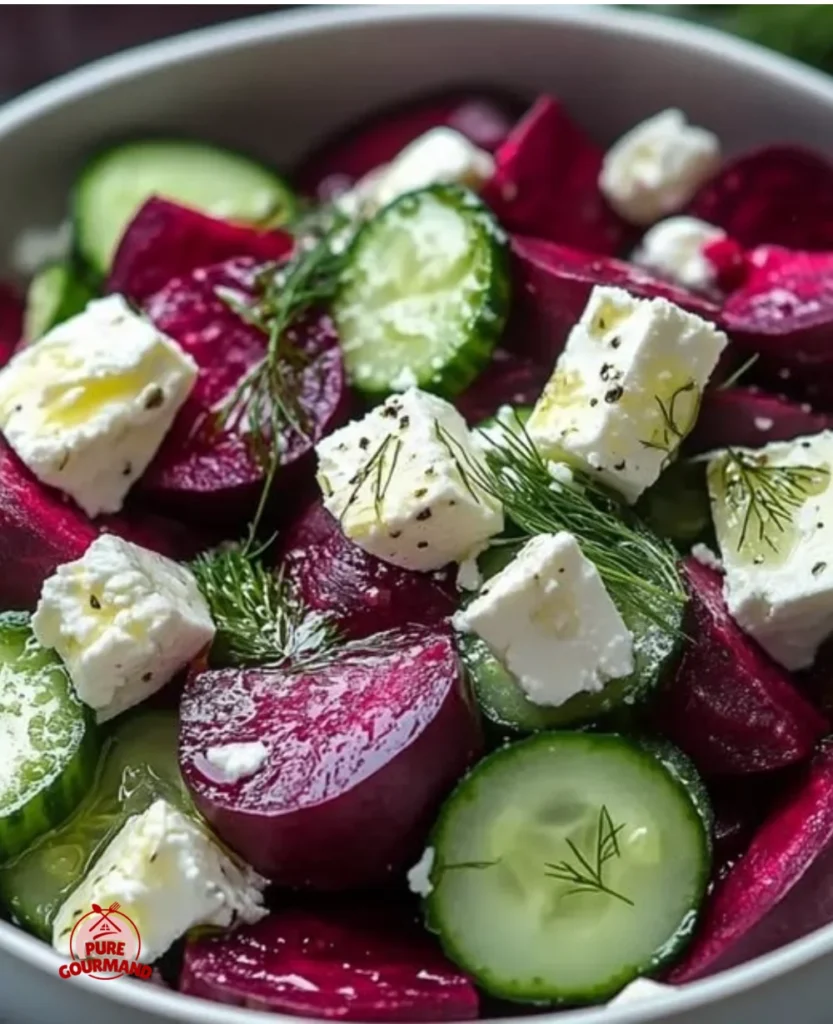 Mediterranean Beet Salad with fresh herbs and colorful ingredients in a bowl