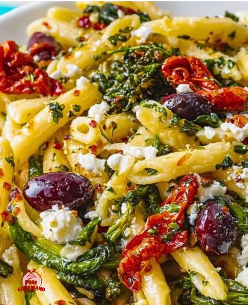 Delicious Mediterranean Pasta Dish with fresh veggies and herbs