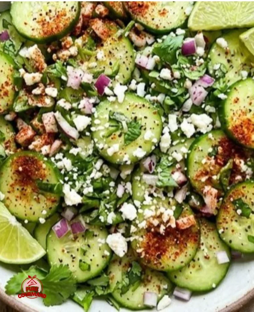 Delicious Mexican cucumber salad served in a bowl with bright colors and fresh ingredients.