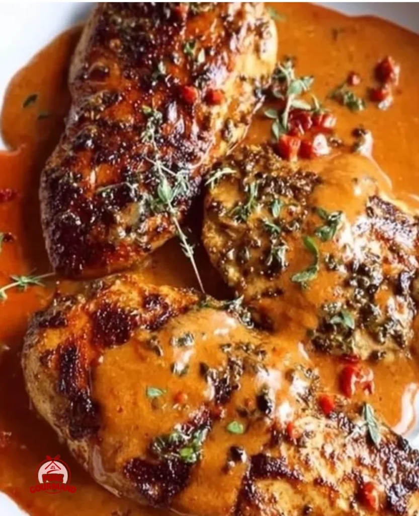 Aromatic Moroccan Chicken with spices and herbs served on a cozy dining table.