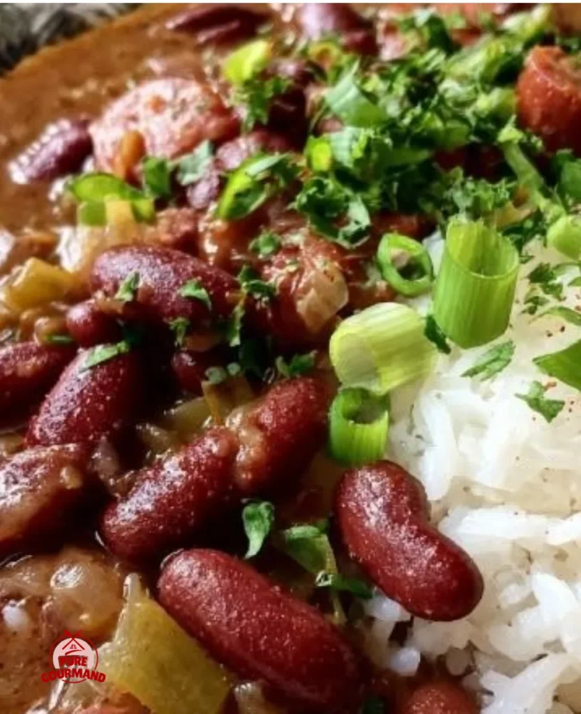 Delicious bowl of New Orleans red beans and rice with sausage and spices
