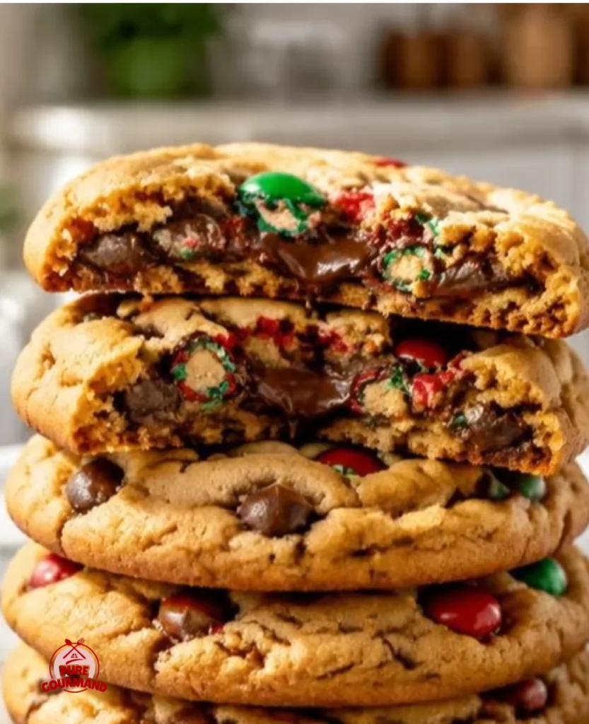 Delicious peanut butter cookies with colorful M&Ms on a plate