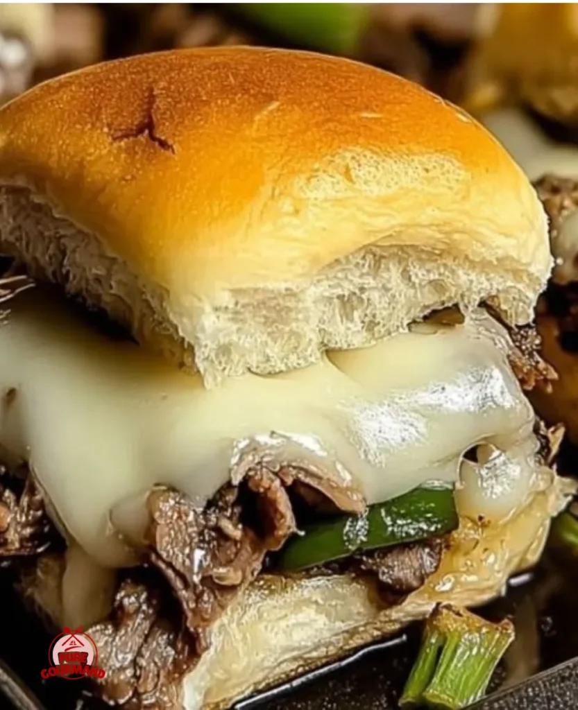 Delicious Philly cheesesteak sliders served on a platter for a tasty mini sandwich option.