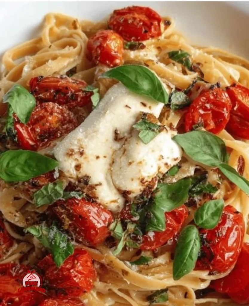 Delicious quick cherry tomato basil pasta dish with vibrant ingredients.
