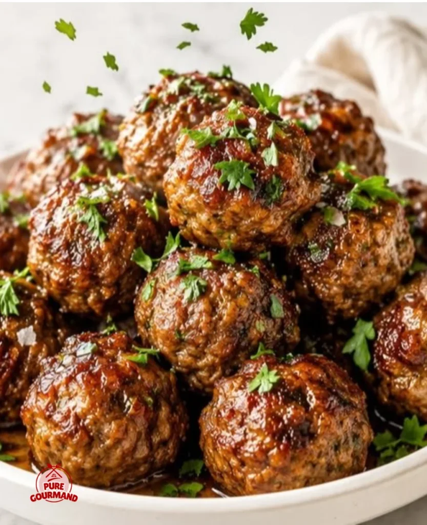Close-up of simple meatballs served with marinara sauce and spaghetti