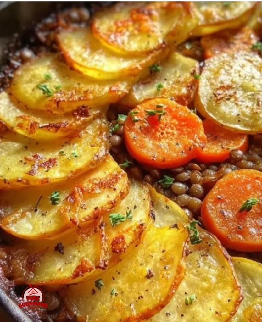 Bowl of simple vegan hotpot featuring lentils and fresh vegetables