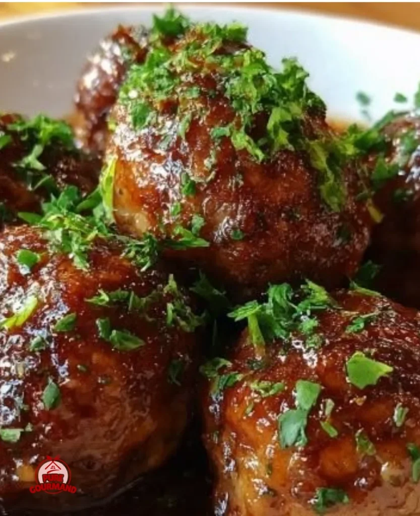Delicious Slow Cooker Salisbury Meatballs in a savory sauce served on a plate.