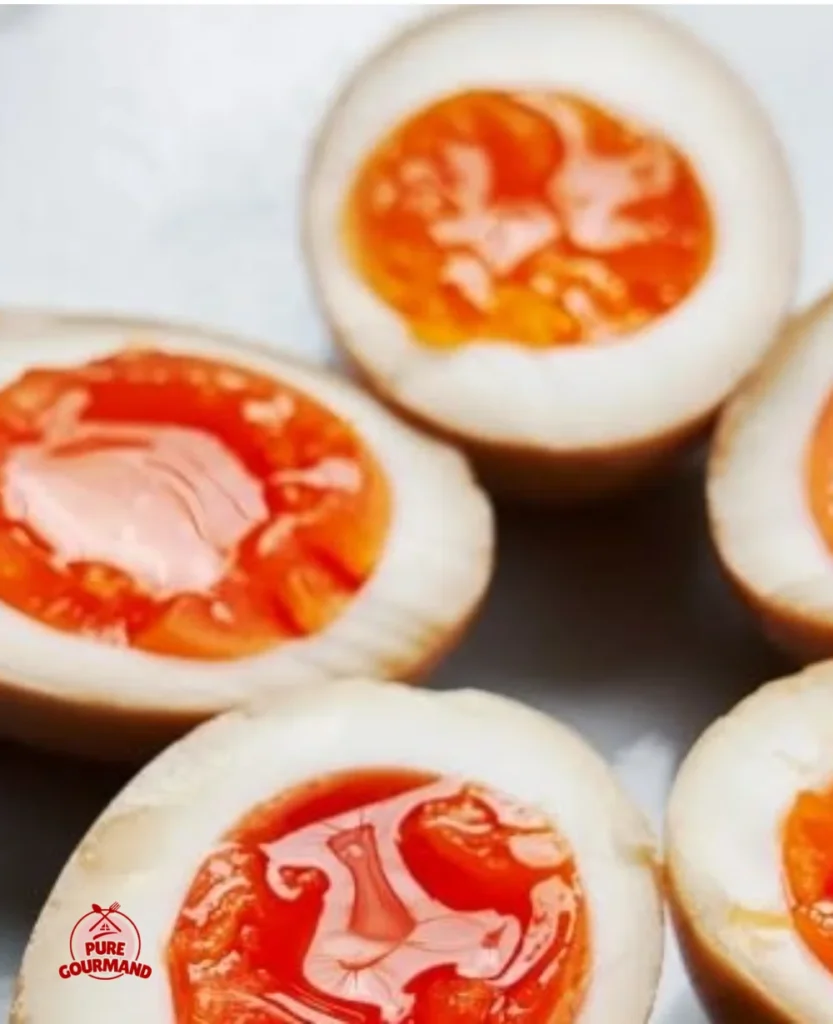 Delicious soft-boiled ramen eggs served in a bowl of Japanese ramen.