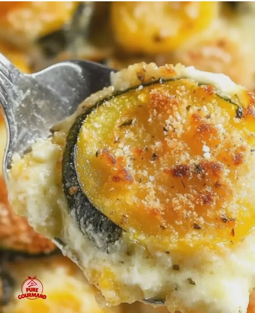Delicious homemade squash gratin served in a baking dish