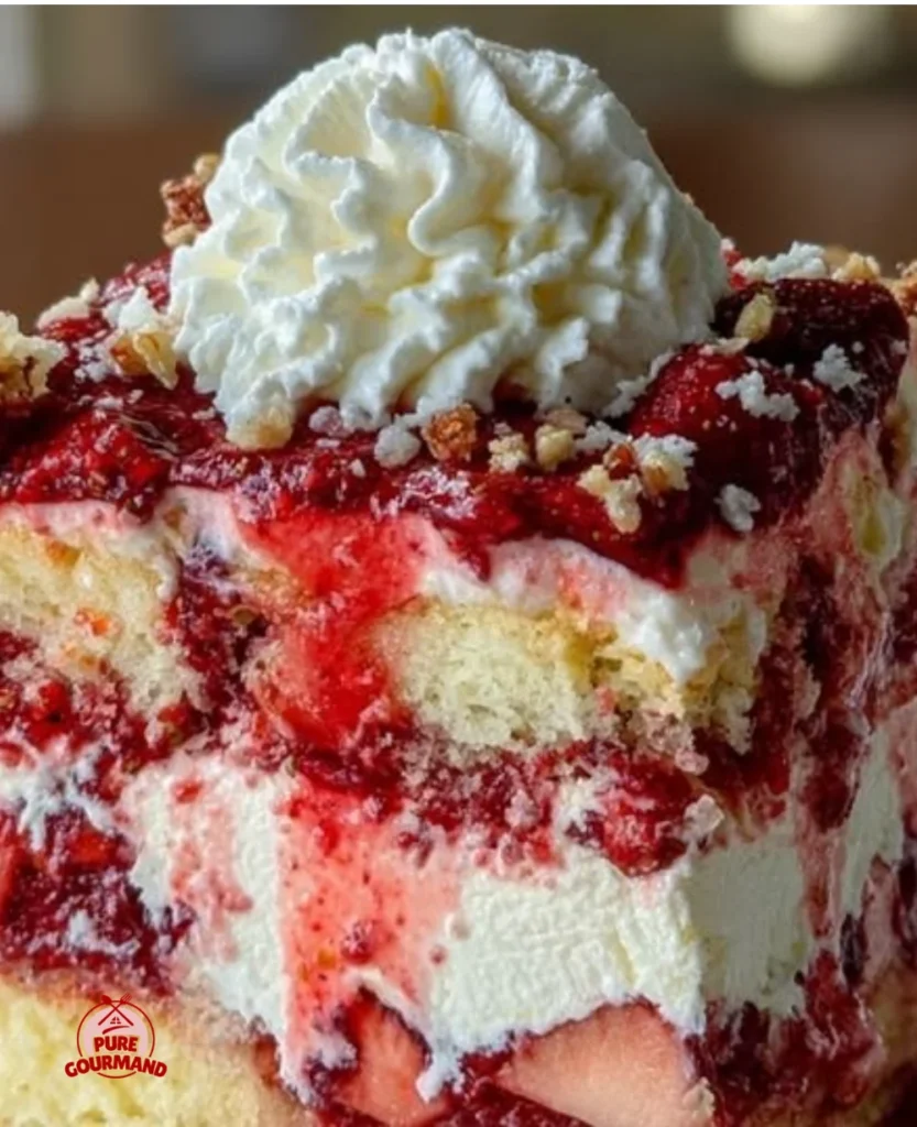 Delicious Strawberry Earthquake Cake with swirled berry toppings