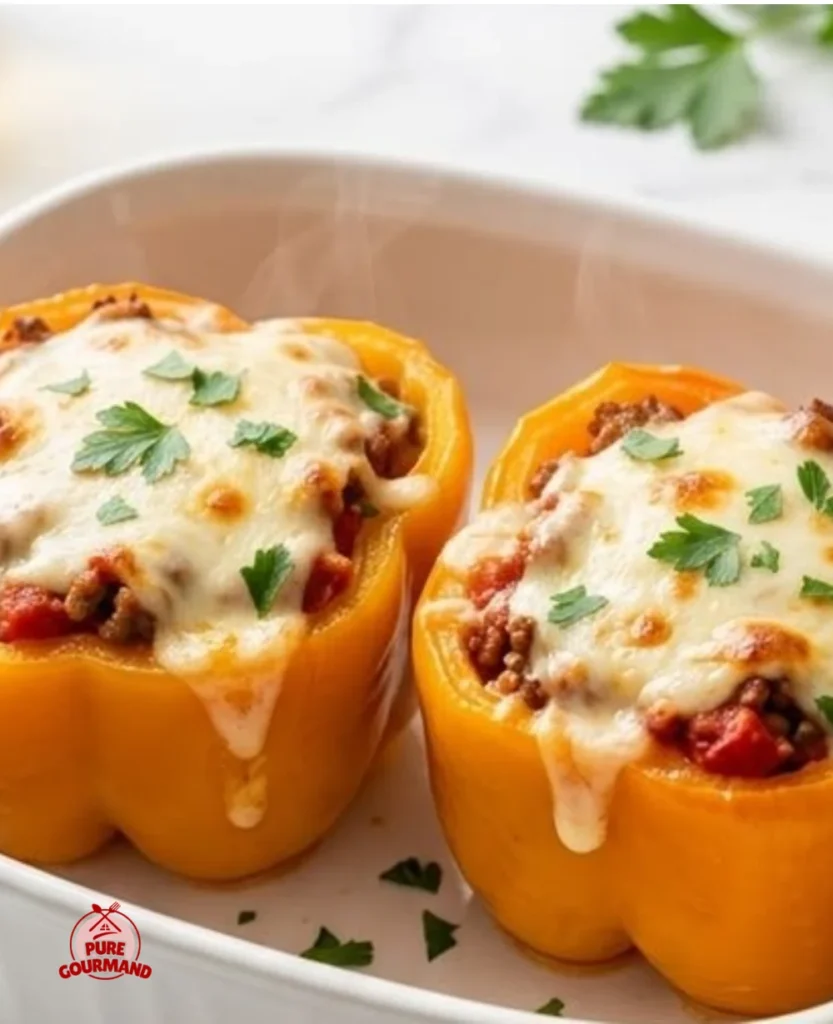 Colorful stuffed peppers filled with rice, meat, and herbs for a tasty dish.