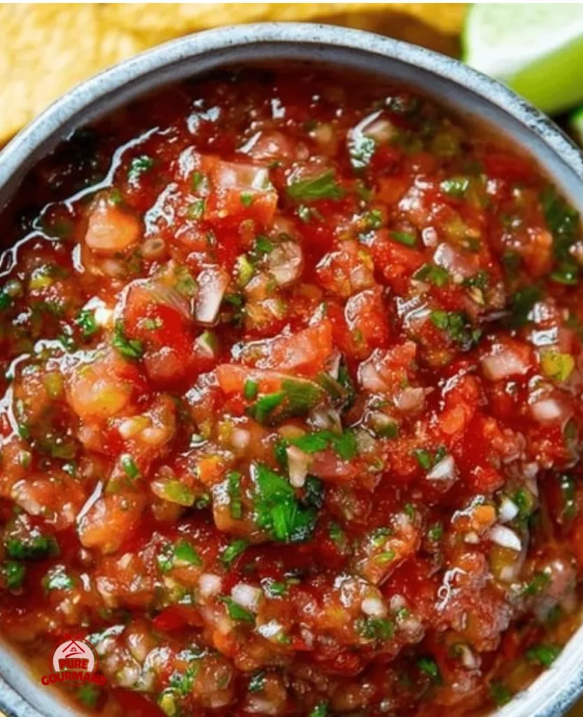 Bowl of fresh homemade salsa made with sun-kissed ingredients