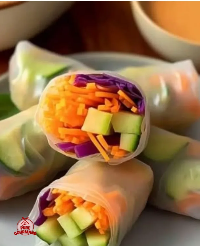 Plate of sun-kissed vegan summer rolls filled with fresh veggies and herbs