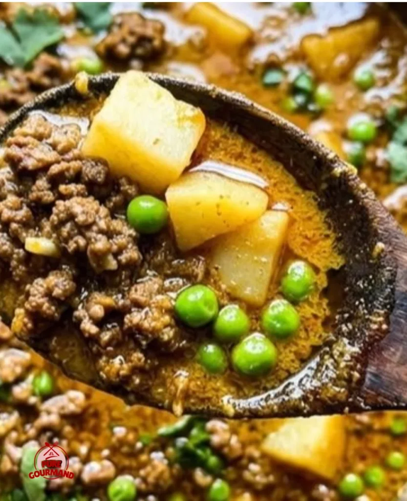 Traditional curry dish with ground beef and spices served in a bowl.