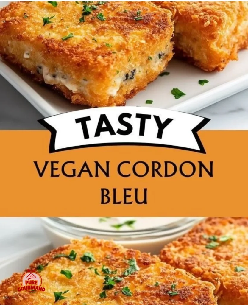 Delicious Vegan Chick'n and Ham Bake served on a plate with fresh herbs.