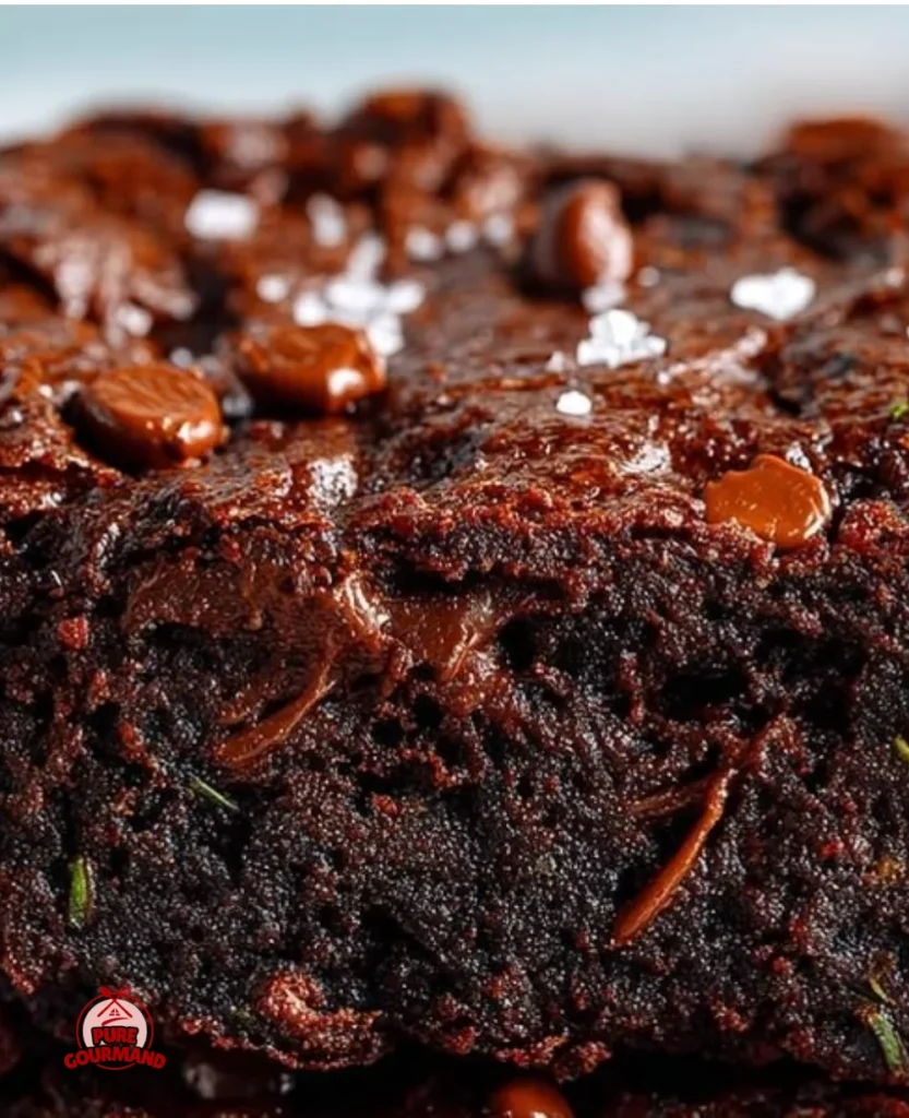 Delicious homemade zucchini brownies topped with chocolate and nuts