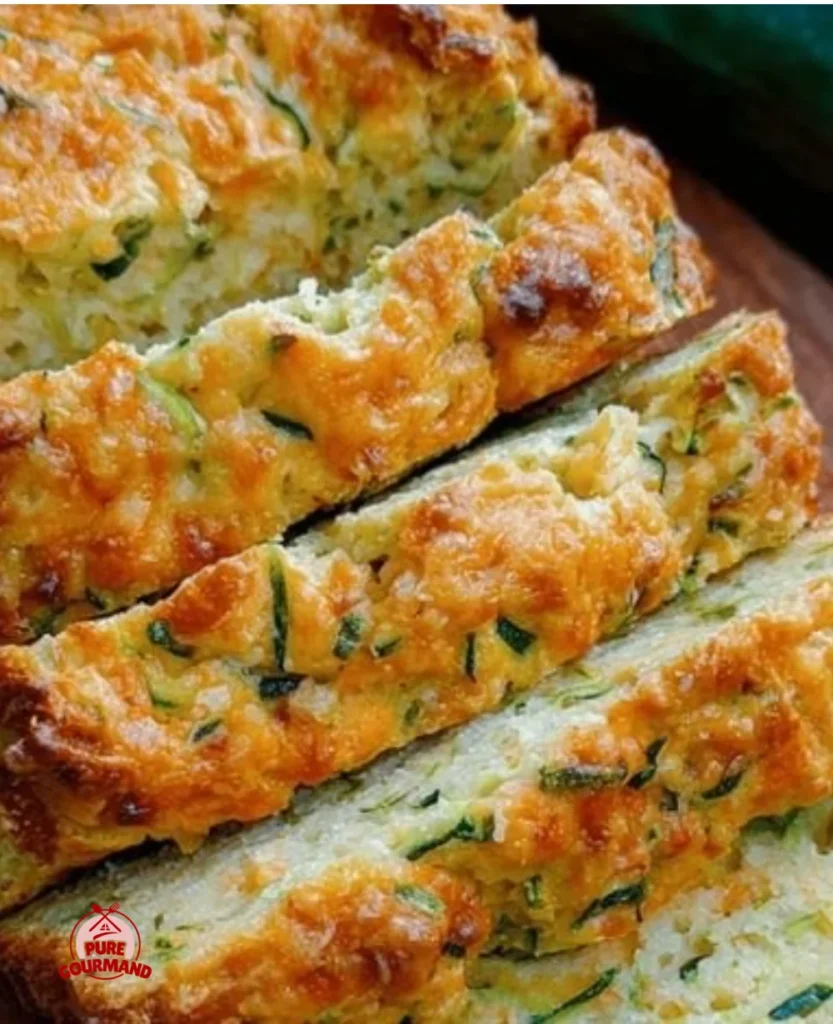 Freshly baked zucchini cheddar bread loaf with herbs and cheese