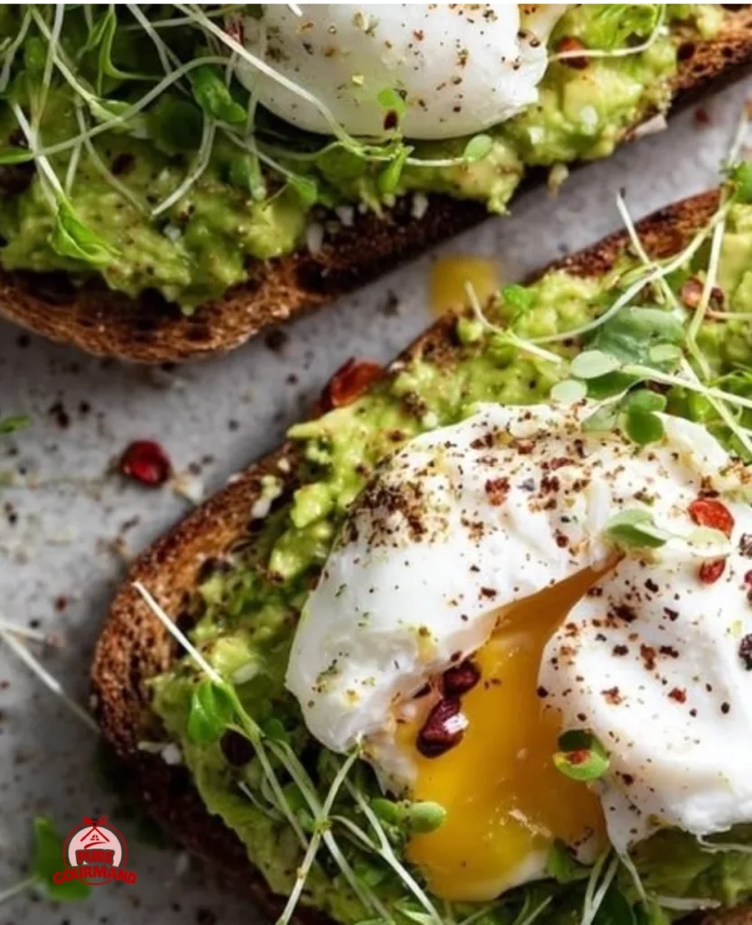 Simple and modern avocado toast topped with fresh ingredients