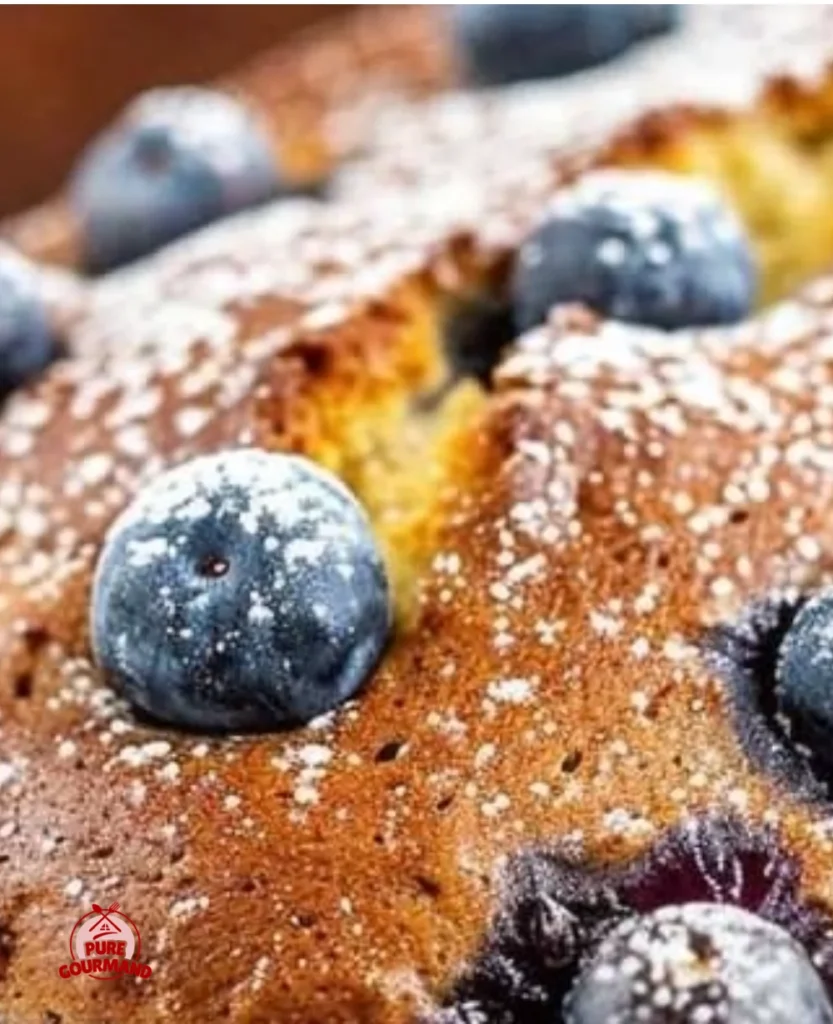 Loaf of freshly baked blueberry bread with juicy blueberries and a golden crust