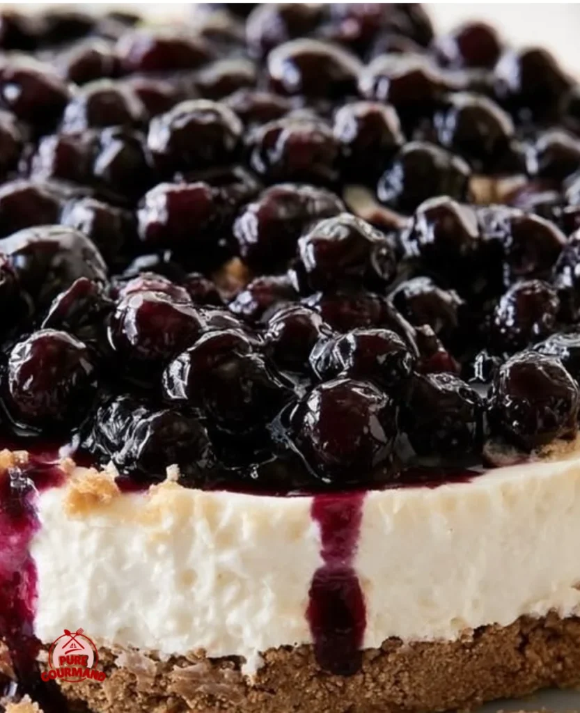Delicious slice of Blueberry Cheese Pie garnished with fresh blueberries