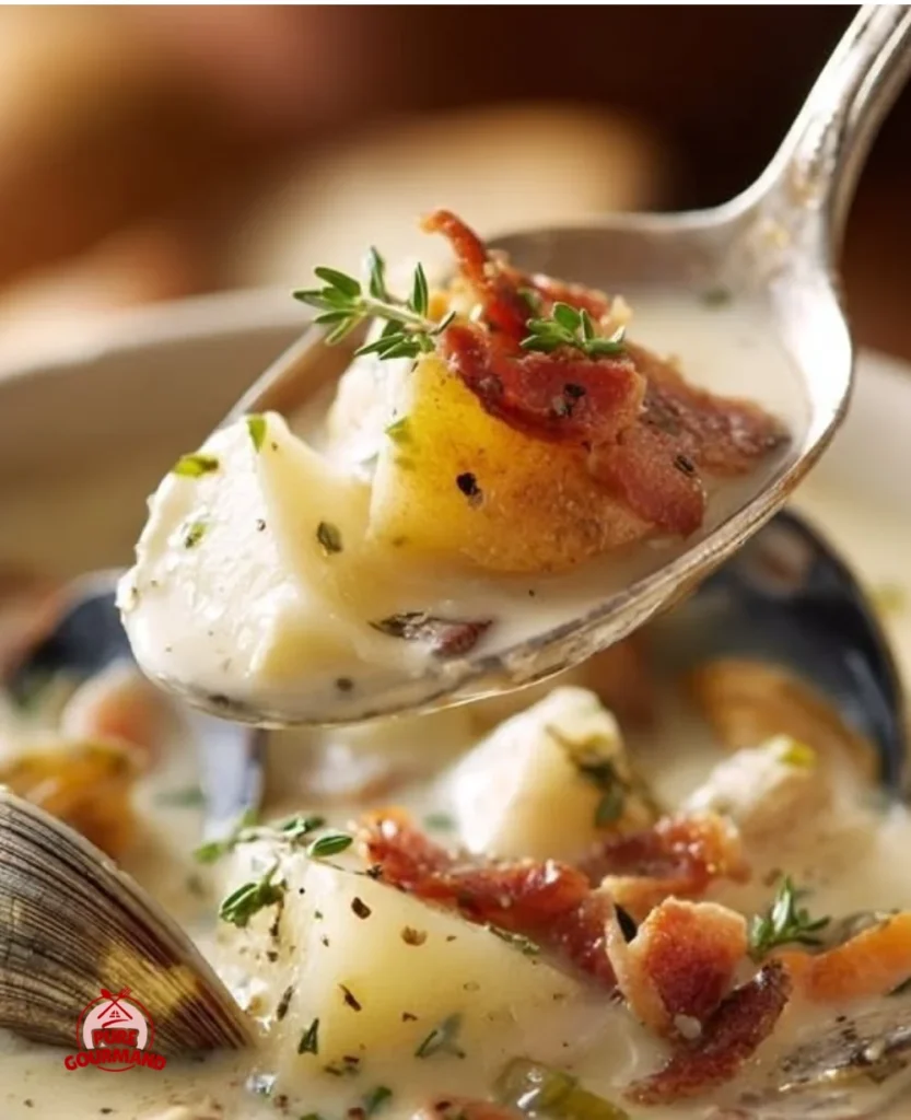 Bowl of creamy Cape Cod clam chowder garnished with parsley.
