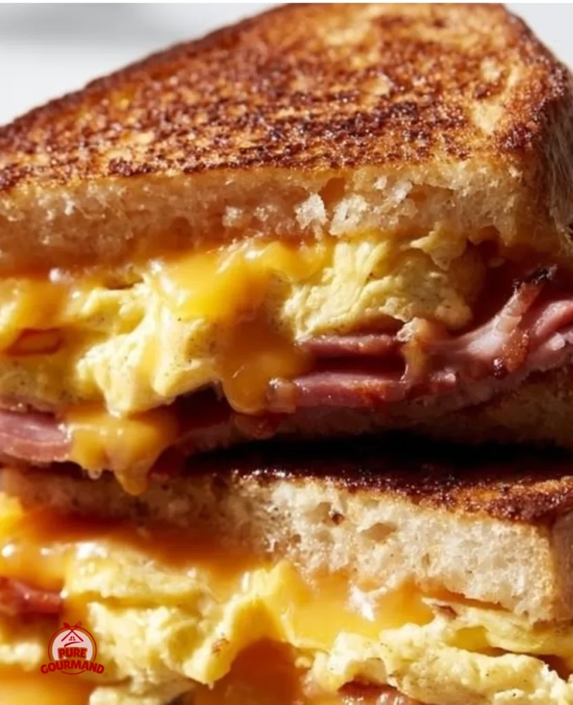 Delicious Cheese Ham Egg Sandwich served for breakfast