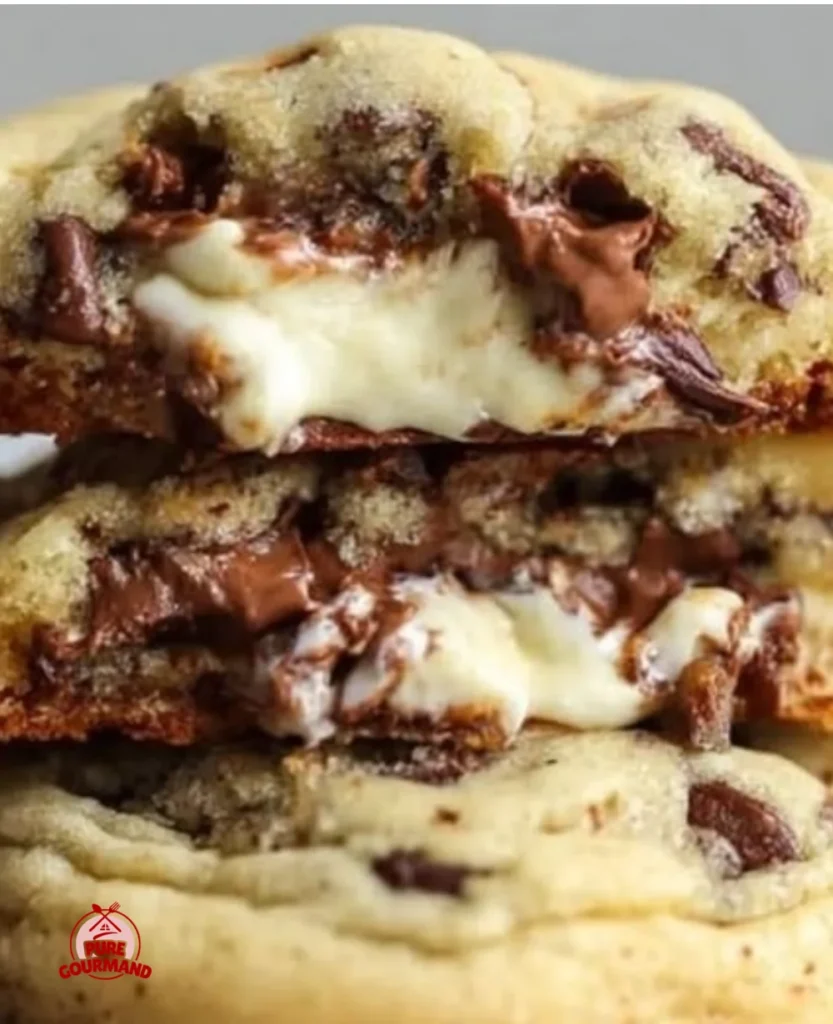 Delicious chocolate chip cookies filled with creamy cheesecake filling