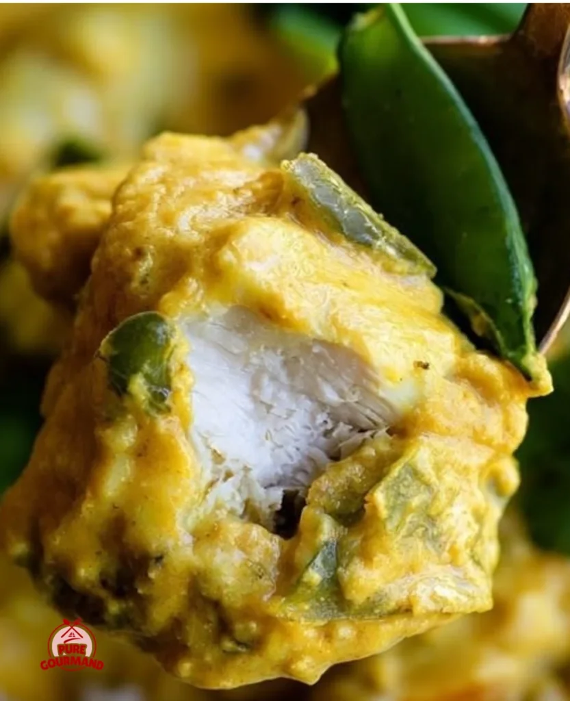 Creamy and spicy Coconut Curry Chicken served with rice and herbs
