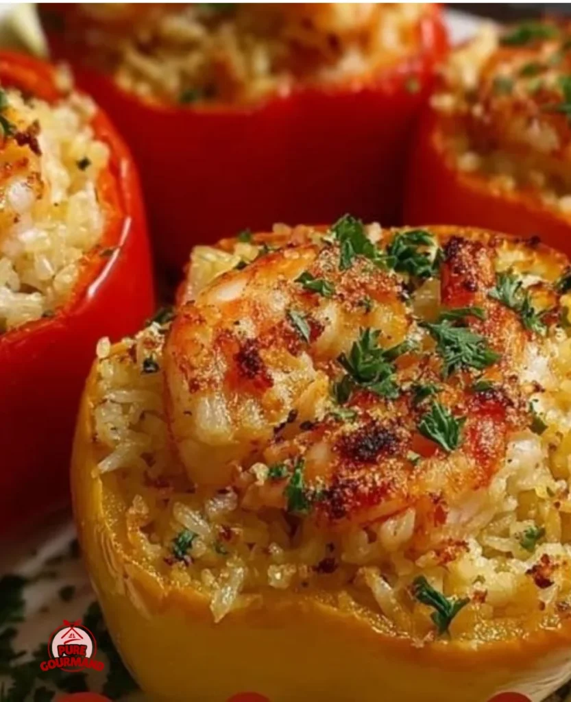Delicious crab and shrimp stuffed bell peppers served on a plate